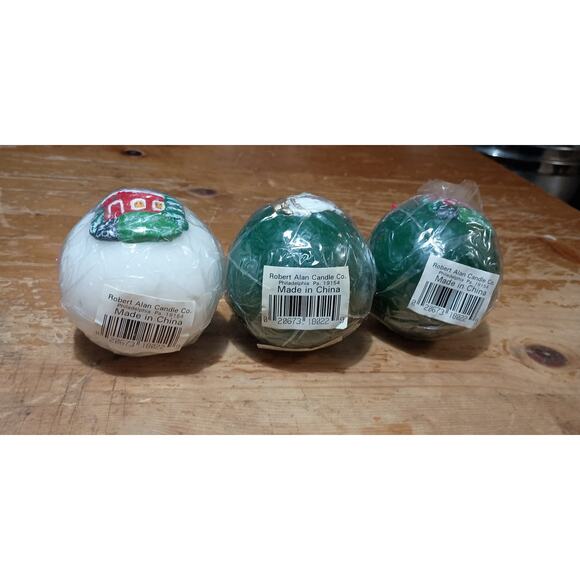 Vintage 3"L Robert Alan Church & Angel Christmas Holiday Round Ball Candles Set - Picture 3 of 3